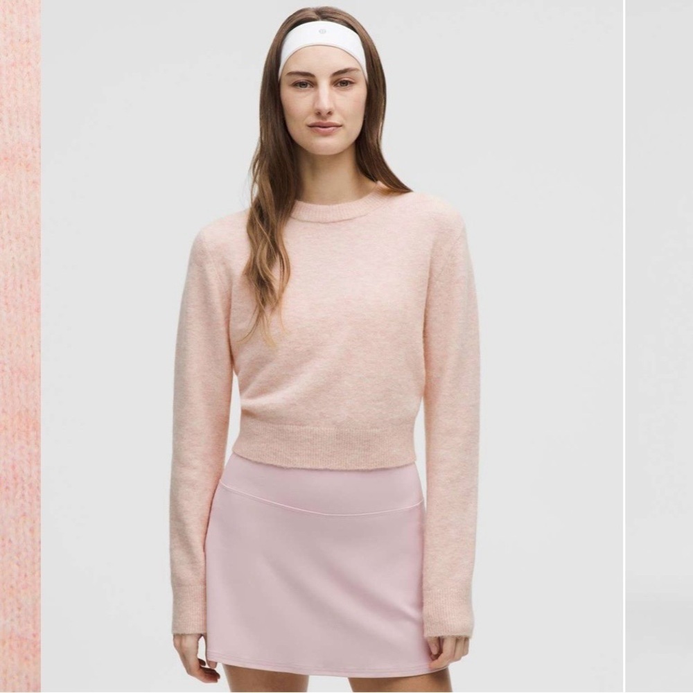 Lululemon Alpaca Wool-Blend Cropped Sweater Pink Mist Size XL see pit to pit